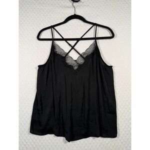 Soma Womens XL Black Lace Trim Strappy Crisscross‎ Back Camisole Top Sleeveless